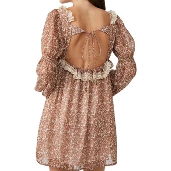 NEW FREE PEOPLE- Pennie Printed Babydoll Mini Dress - Picture 6 of 9